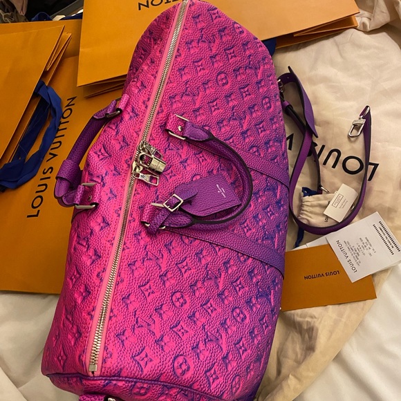 Keepall 50 Tau.Mng BL Rose Bull Calf Leather Weekend/Travel Bag - Picture 7 of 12